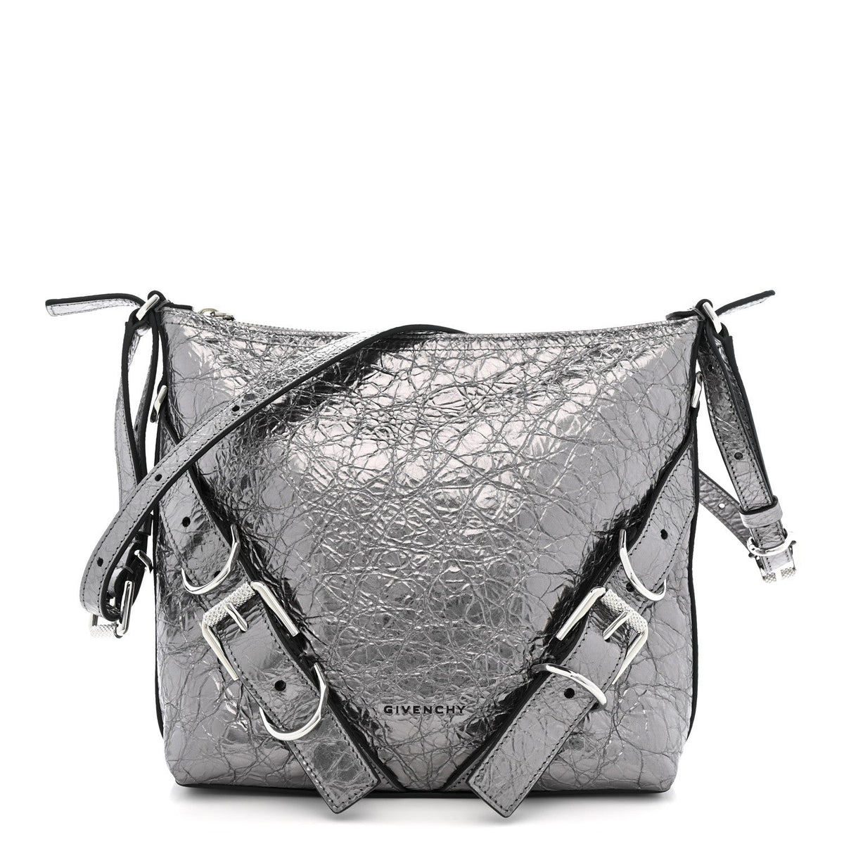 Metallic Calfskin Small Voyou Bag Silver
