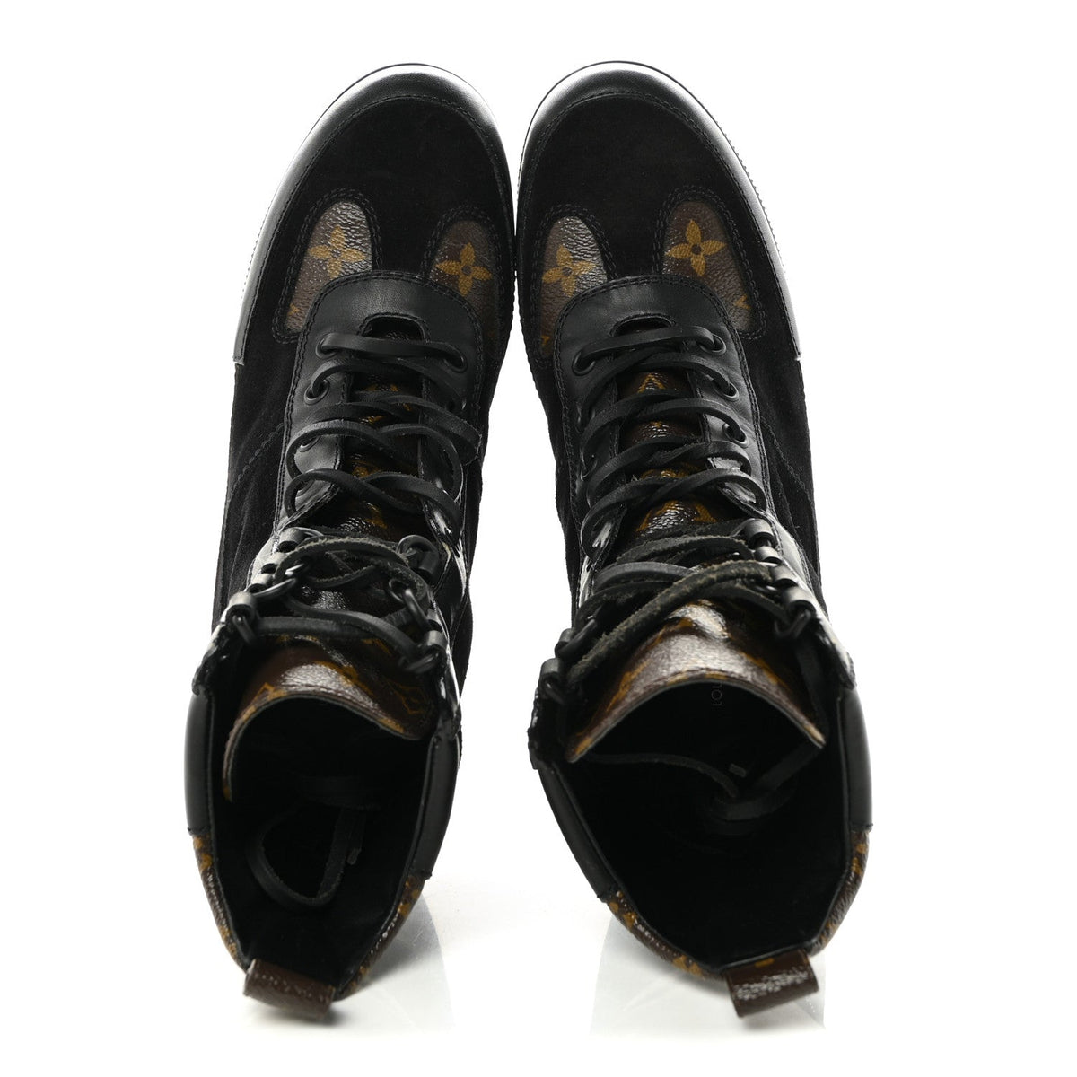 Suede Calfskin Monogram Laureate Platform Desert Boots 36 Black