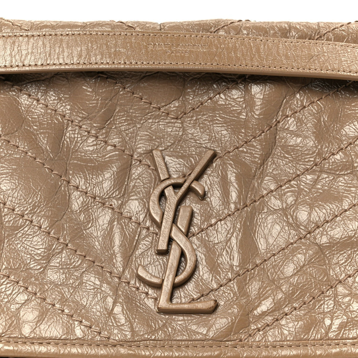 Crinkled Calfskin Matelasse Monogram Medium Niki Chain Satchel Light Taupe