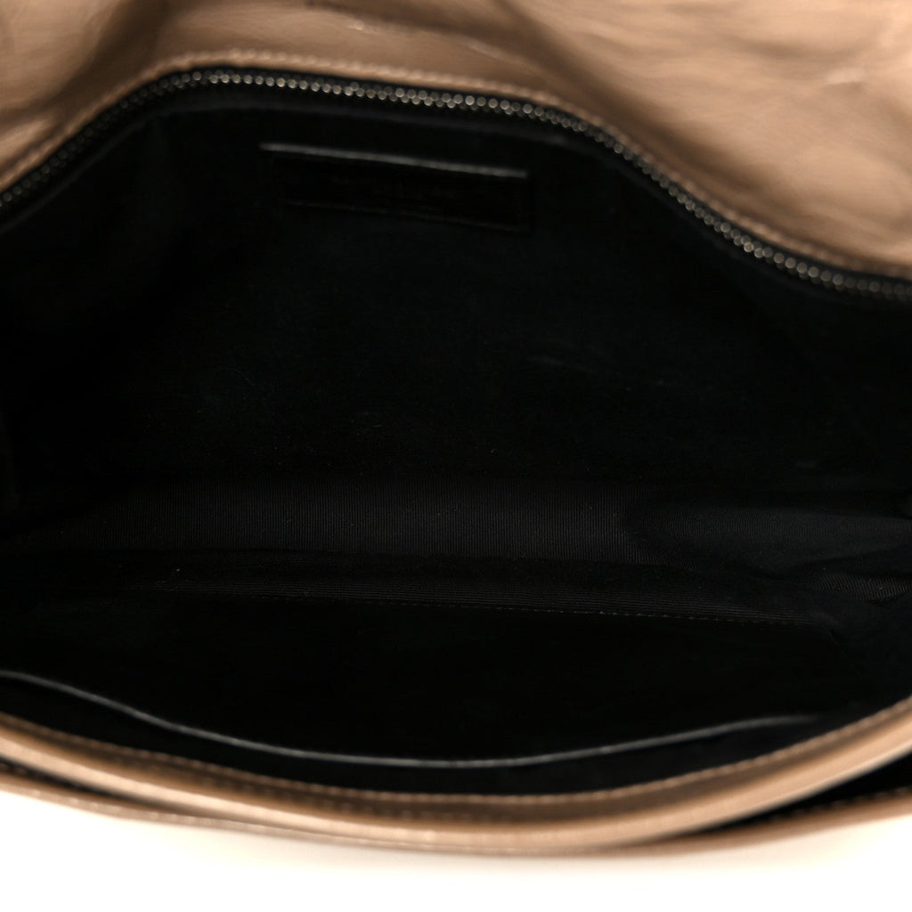 Crinkled Calfskin Matelasse Monogram Medium Niki Chain Satchel Light Taupe