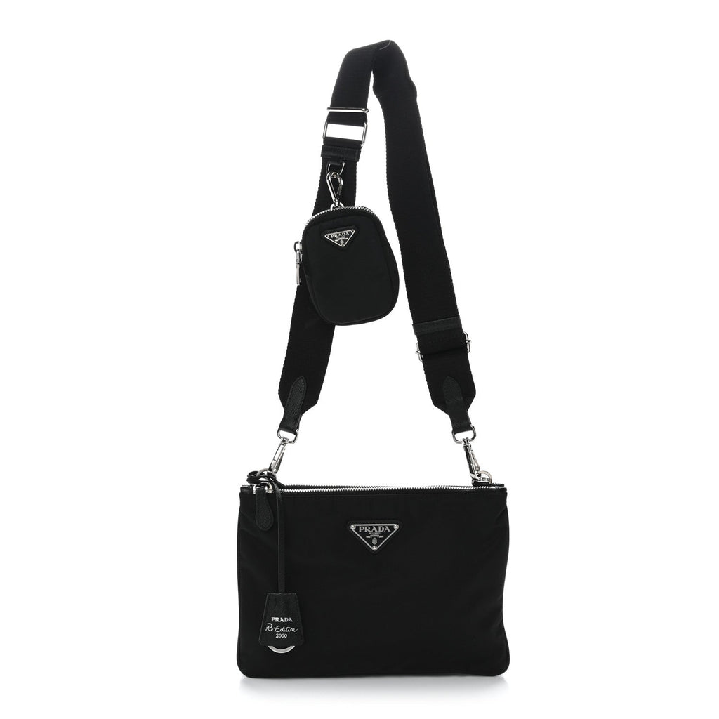 Re-Nylon Saffiano Re-Edition 2000 Double Zip Crossbody Bag Black