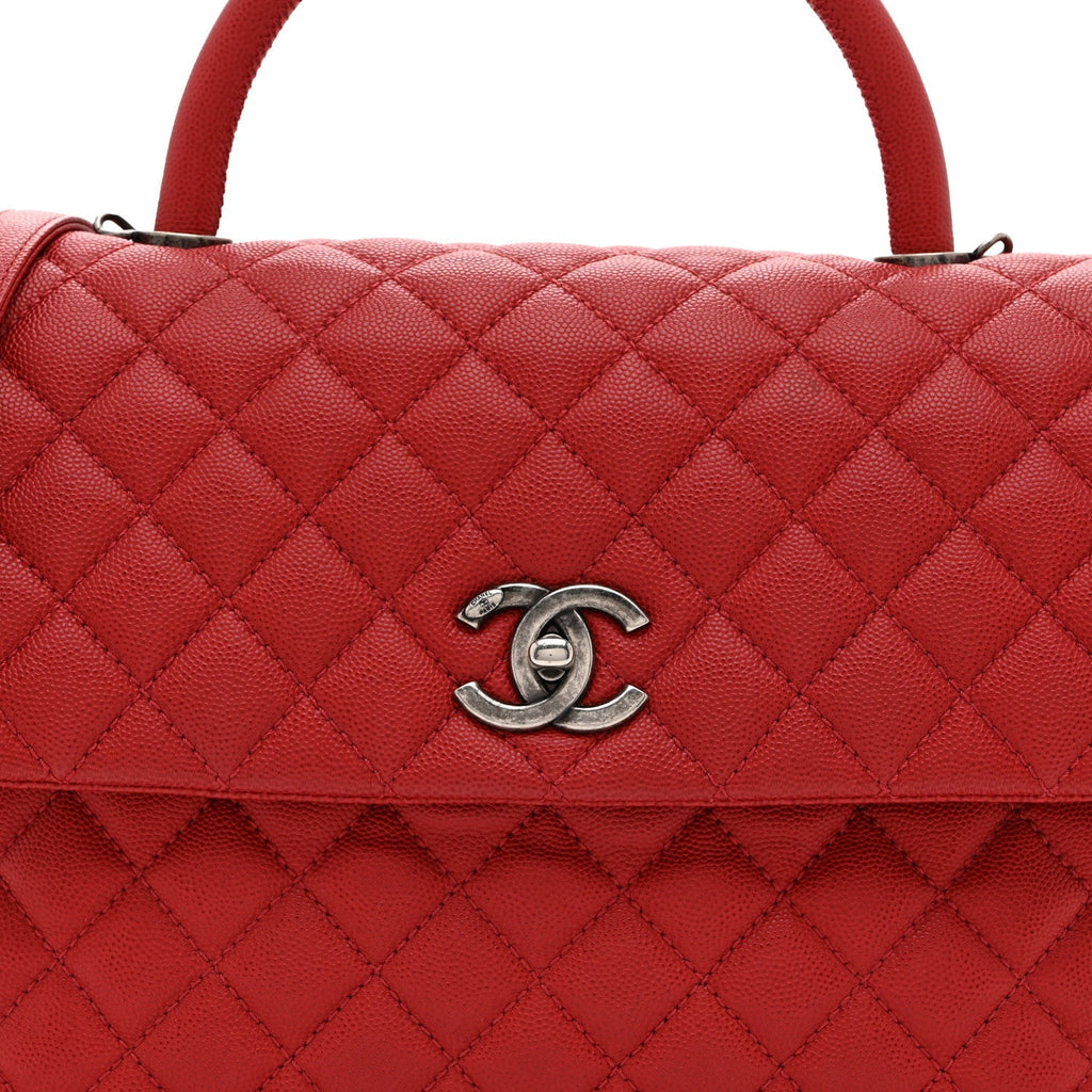 Caviar Quilted Medium Coco Handle Flap Red
