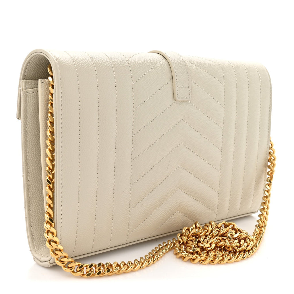 Grain De Poudre Mixed Matelasse Triquilt Monogram Chain Wallet Crema Soft