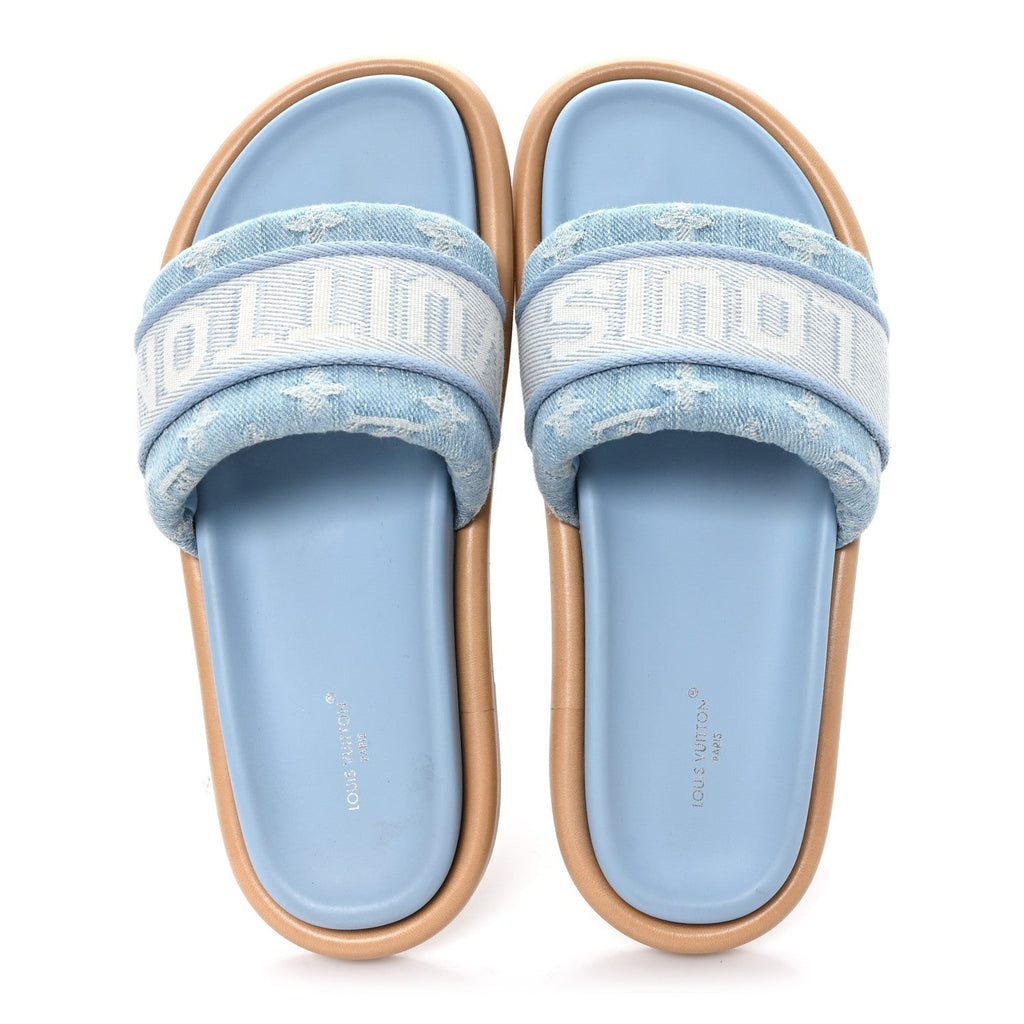 Monogram Denim LV Bliss Womens Comfort Mules 39 Turquoise