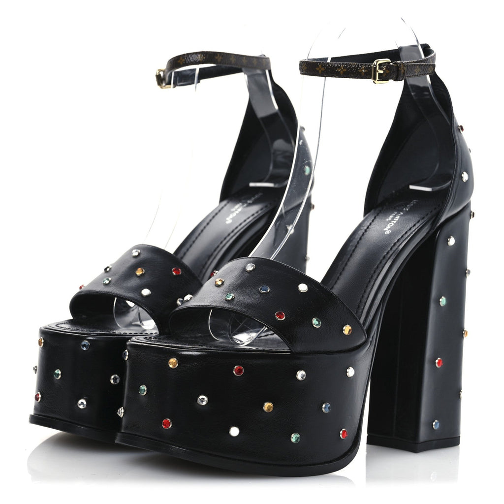 Calfskin Studded Fame Platform Sandals 38 Black