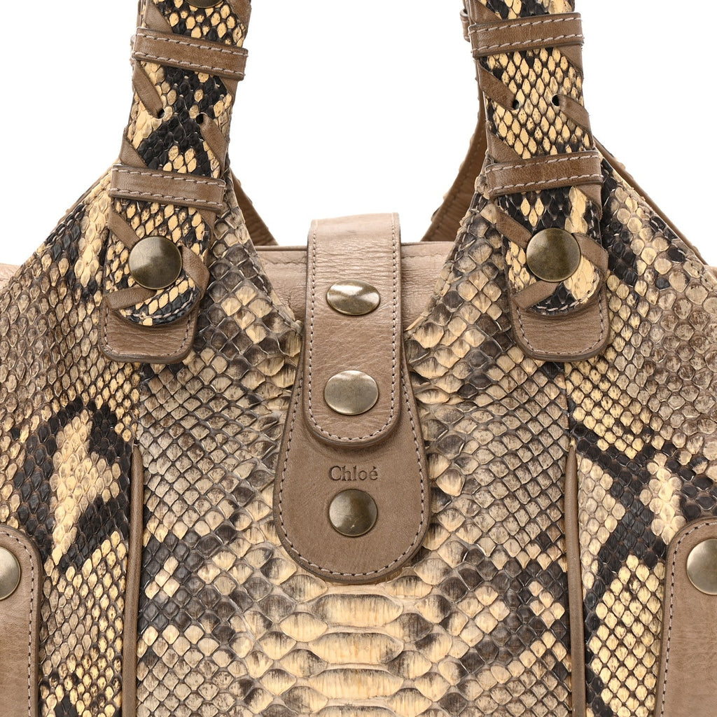 Snakeskin Calfskin Silverado Shoulder Bag Beige