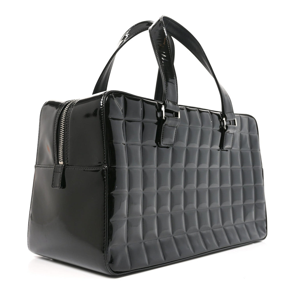 Patent Quilted Chocolate Bar Bowler Black