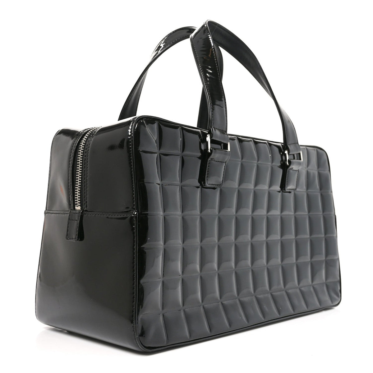 Patent Quilted Chocolate Bar Bowler Black