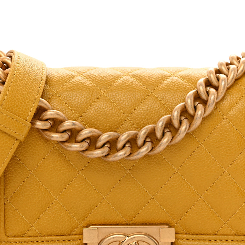 Lambskin Quilted Small Boy Flap Yellow