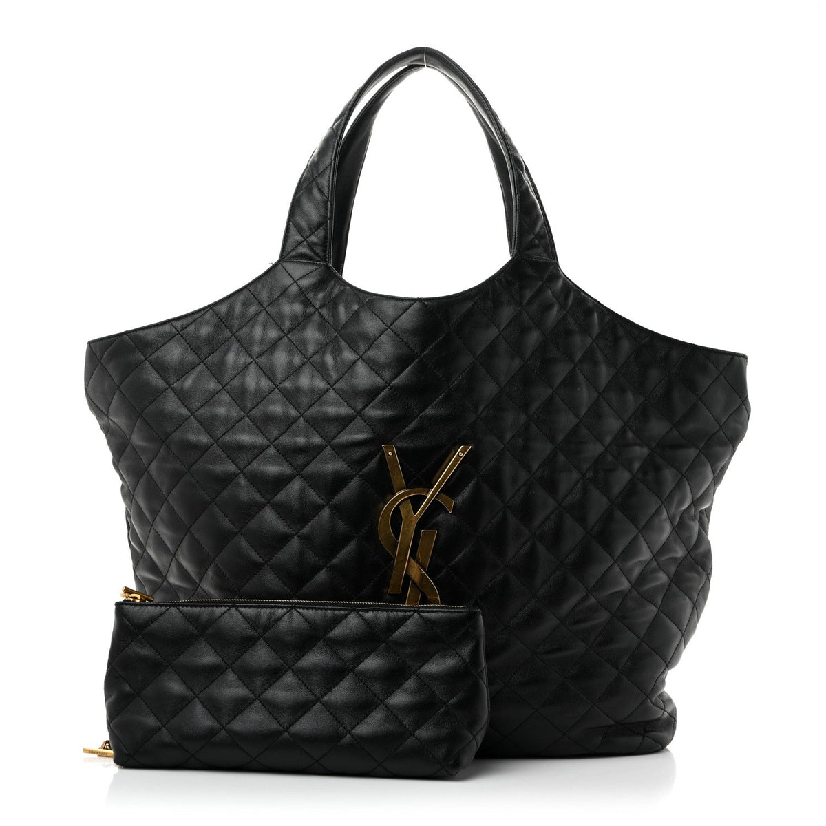 Lambskin Quilted Maxi Icare Shopping Tote Black