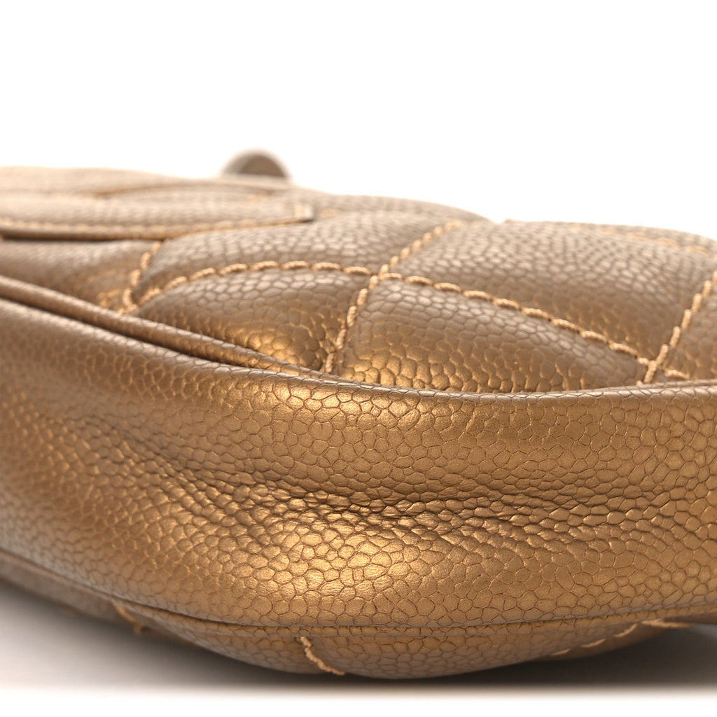 Metallic Caviar Quilted Timeless CC Shoulder Bag Gold