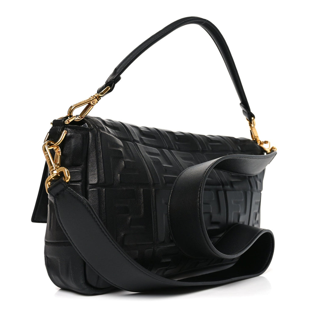 Nappa FF 1974 Embossed Large Baguette Black