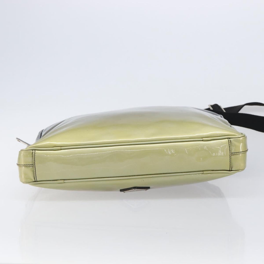 PRADA Shoulder Bag Patent leather Green Silver Auth ep15935A
