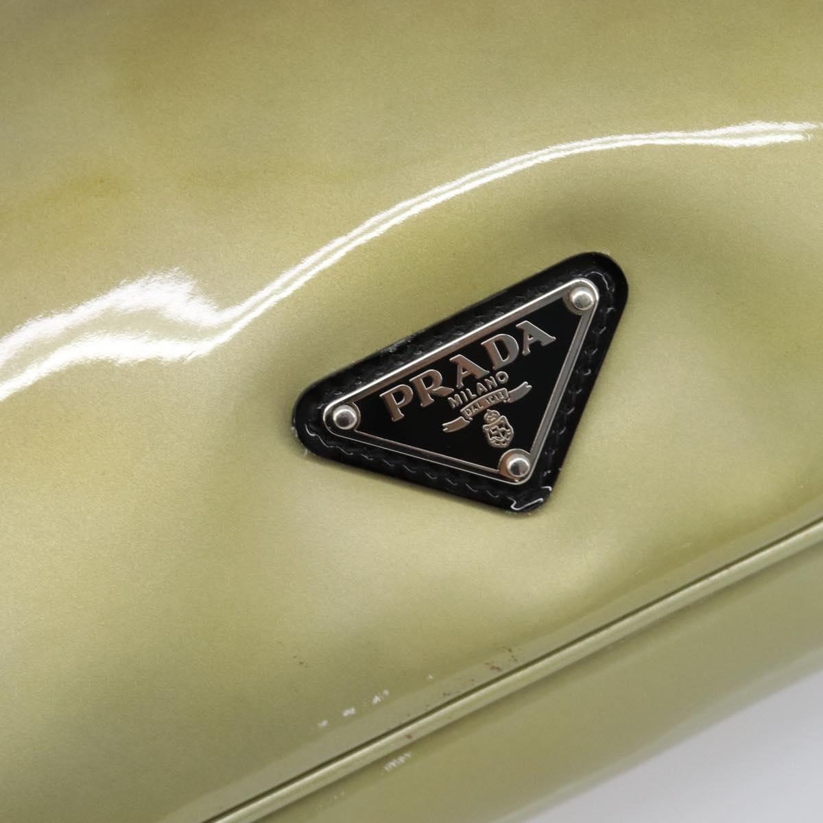 PRADA Shoulder Bag Patent leather Green Silver Auth ep15935A