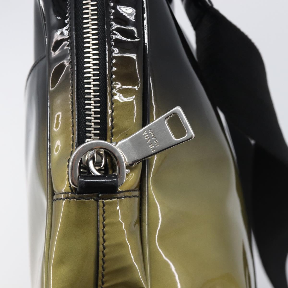 PRADA Shoulder Bag Patent leather Green Silver Auth ep15935A