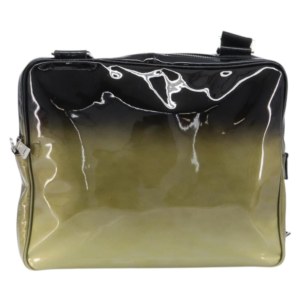 PRADA Shoulder Bag Patent leather Green Silver Auth ep15935A