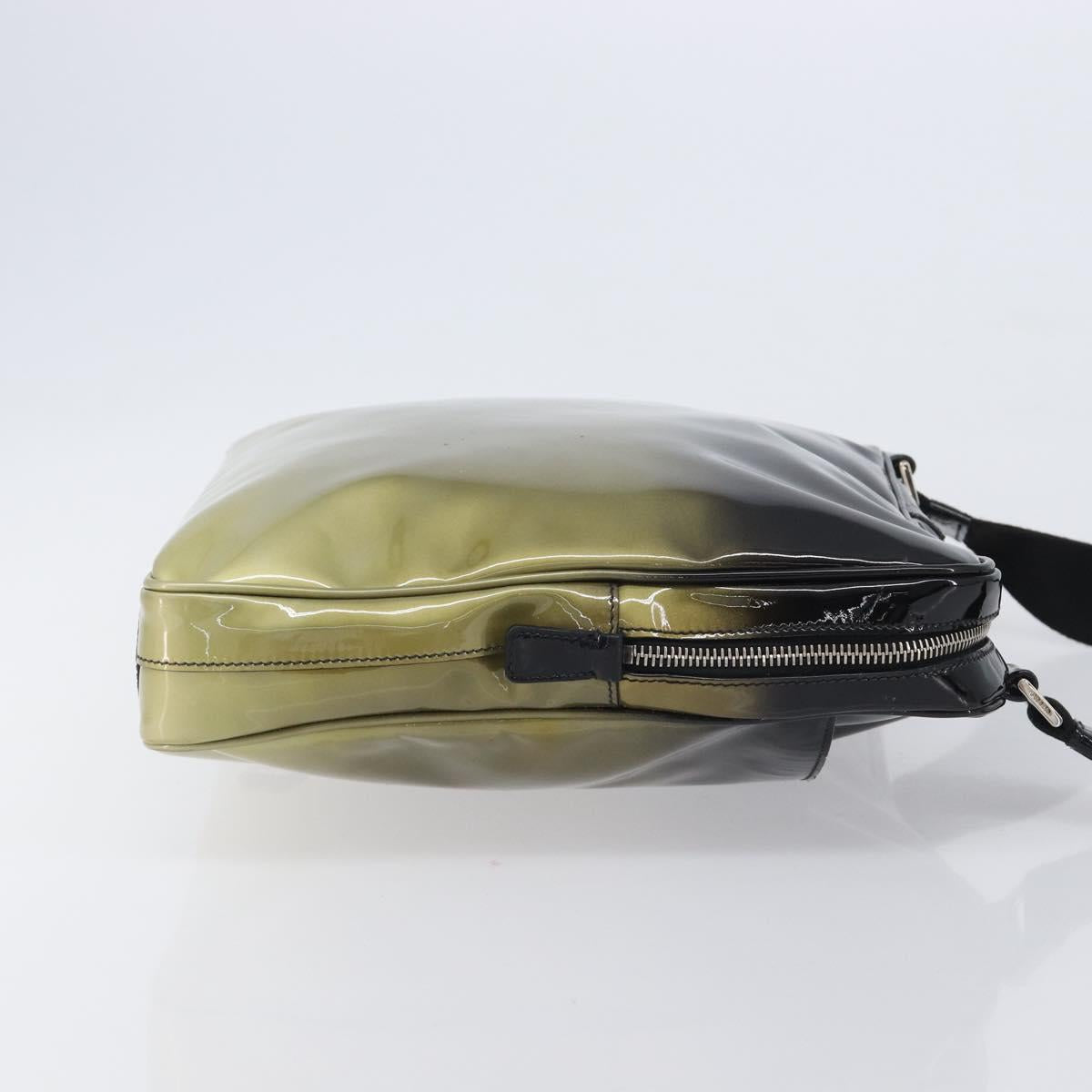 PRADA Shoulder Bag Patent leather Green Silver Auth ep15935A