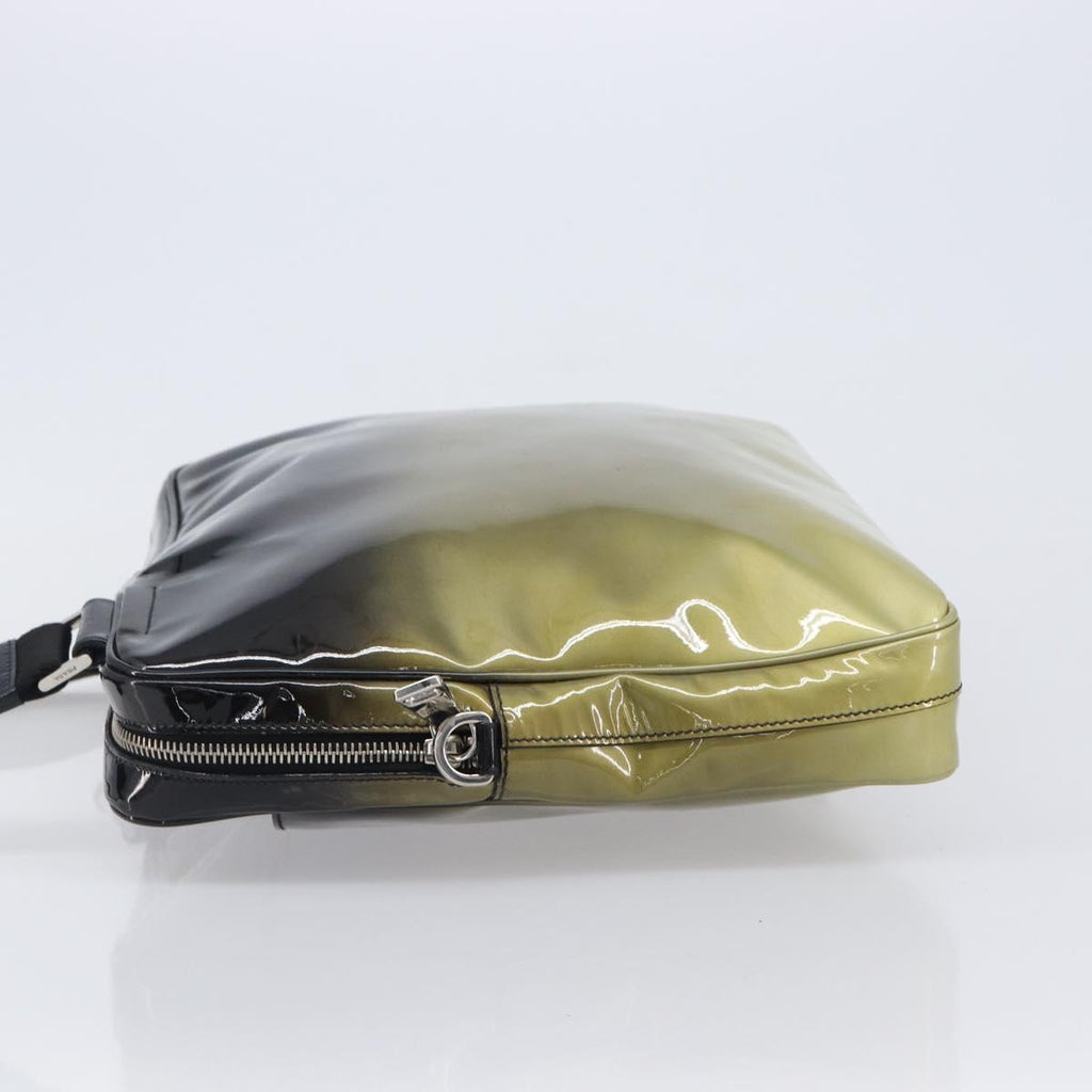 PRADA Shoulder Bag Patent leather Green Silver Auth ep15935A