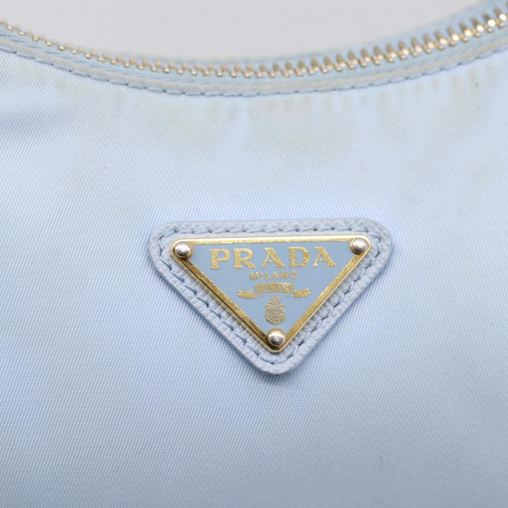 PRADA Hand Bag Nylon Light Blue Gold Auth ep15940A