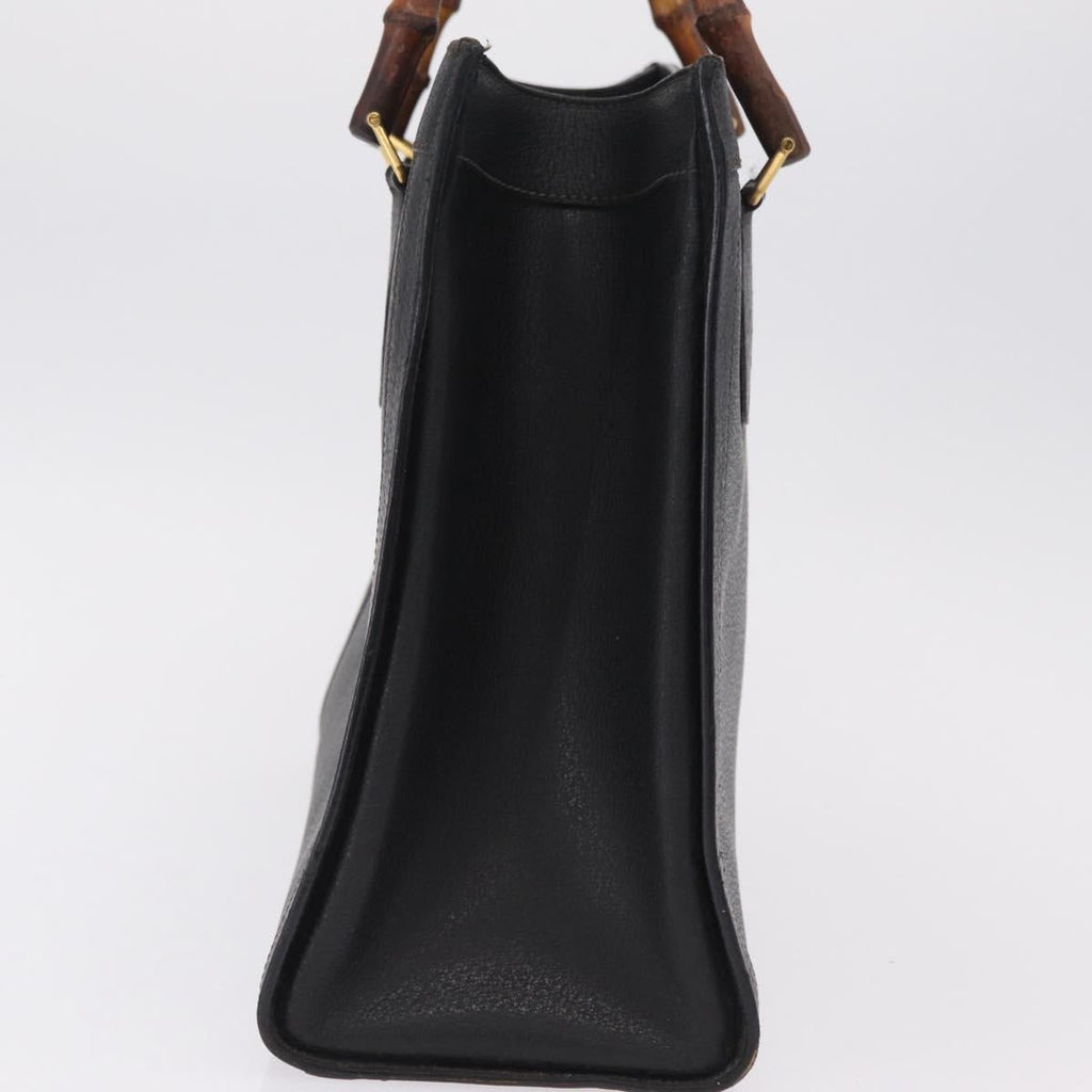 GUCCI Bamboo Hand Bag Leather Black Gold 002 1186 0260 Auth ep16218