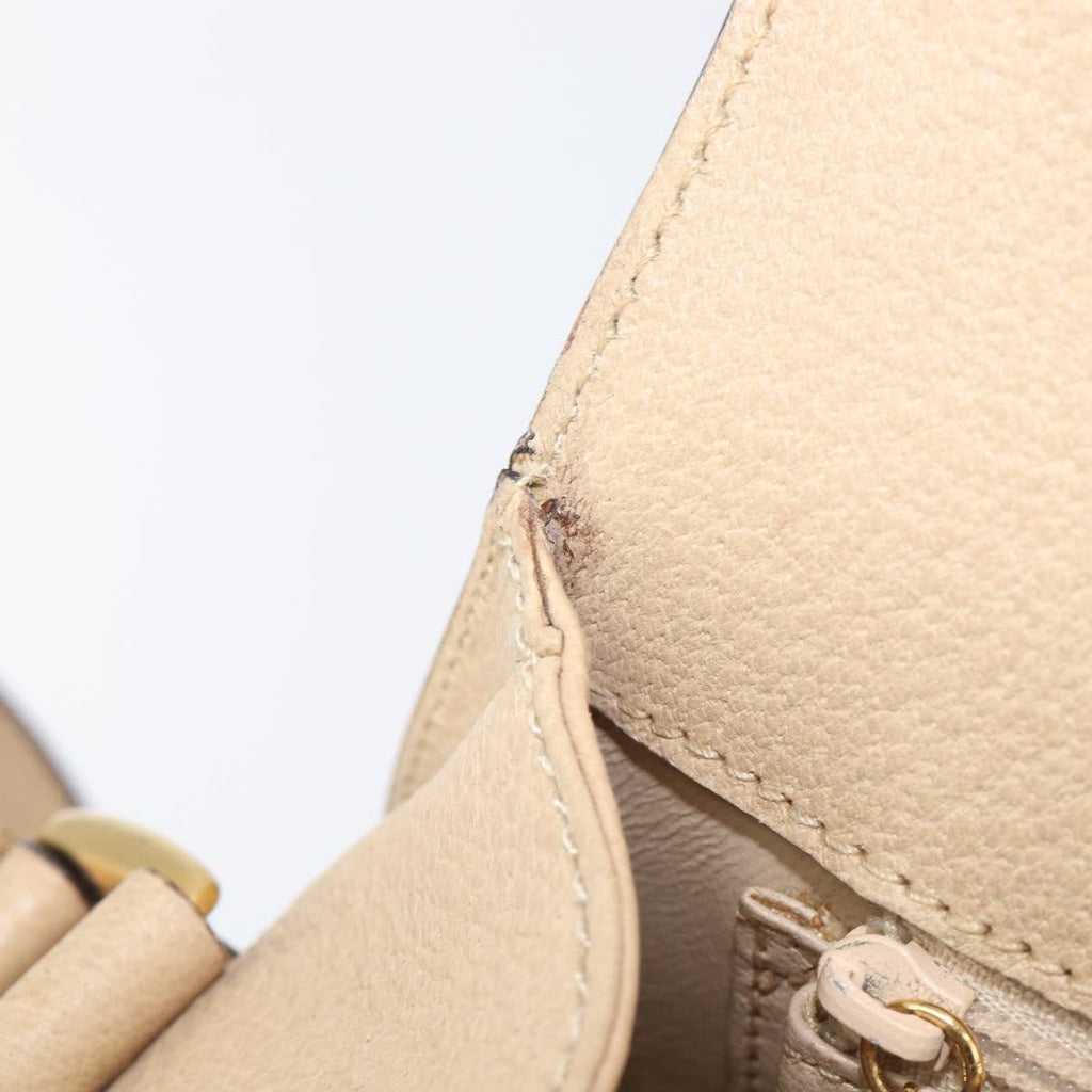 GUCCI Bamboo Shoulder Bag Leather Beige Gold 001 113 1529 Auth ep16289