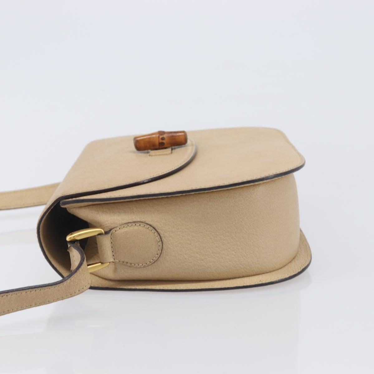 GUCCI Bamboo Shoulder Bag Leather Beige Gold 001 113 1529 Auth ep16289