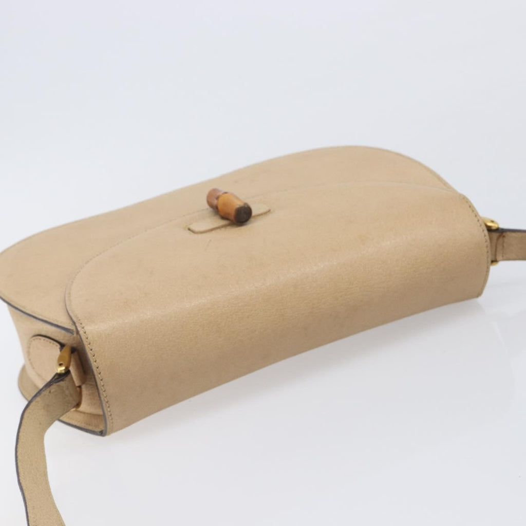 GUCCI Bamboo Shoulder Bag Leather Beige Gold 001 113 1529 Auth ep16289