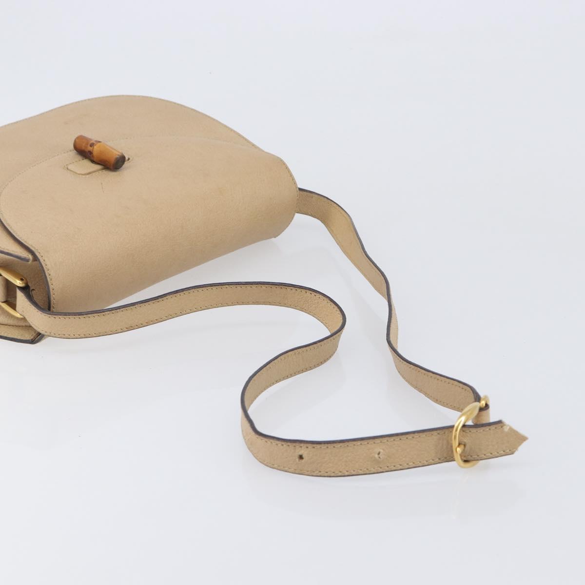 GUCCI Bamboo Shoulder Bag Leather Beige Gold 001 113 1529 Auth ep16289