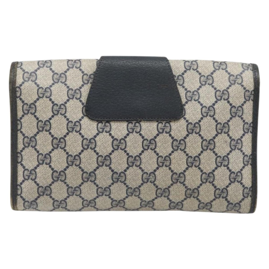 GUCCI GG Supreme Sherry Line Clutch Bag PVC Navy Gold 89 01 030 Auth ep16293