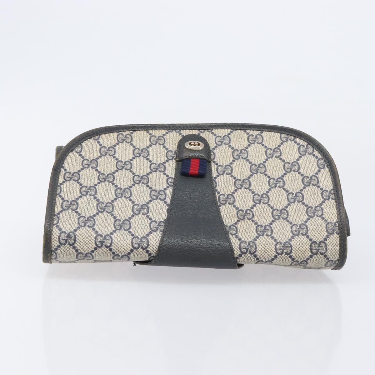 GUCCI GG Supreme Sherry Line Clutch Bag PVC Navy Gold 89 01 030 Auth ep16293