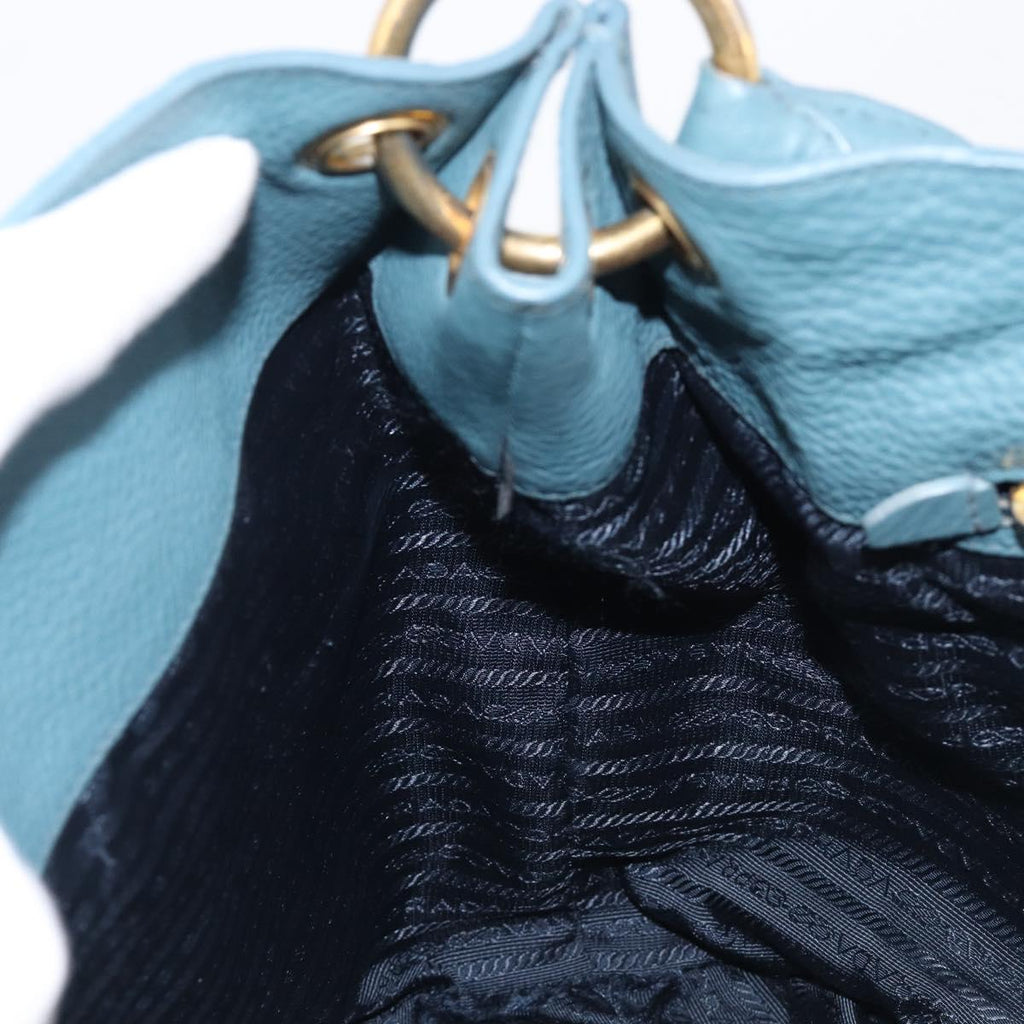 PRADA Tote Bag Leather Light Blue Gold Auth ep16303