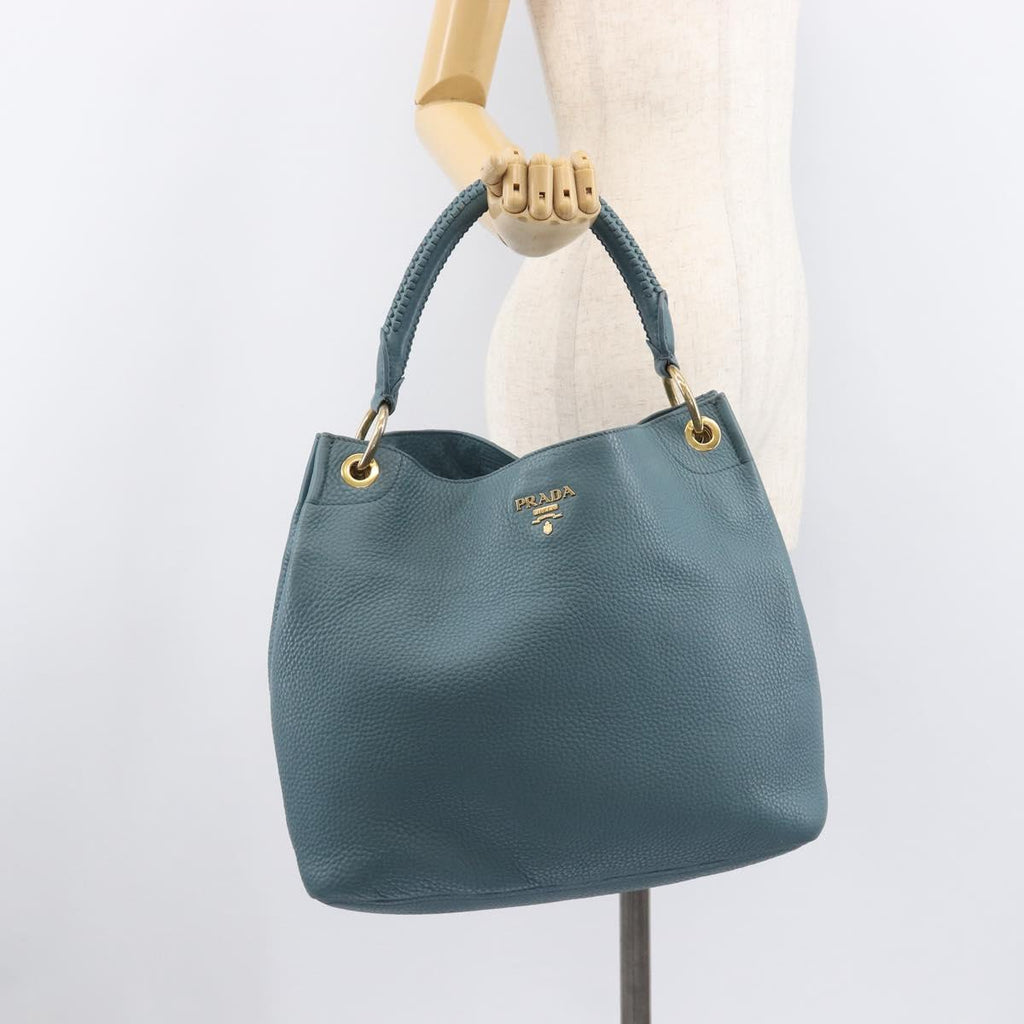 PRADA Tote Bag Leather Light Blue Gold Auth ep16303