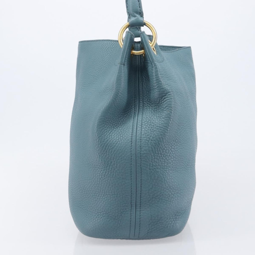 PRADA Tote Bag Leather Light Blue Gold Auth ep16303