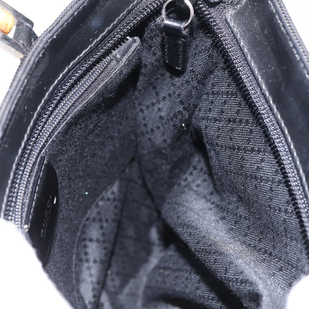 GUCCI Bamboo Hand Bag Nylon Black Silver Auth ep16327