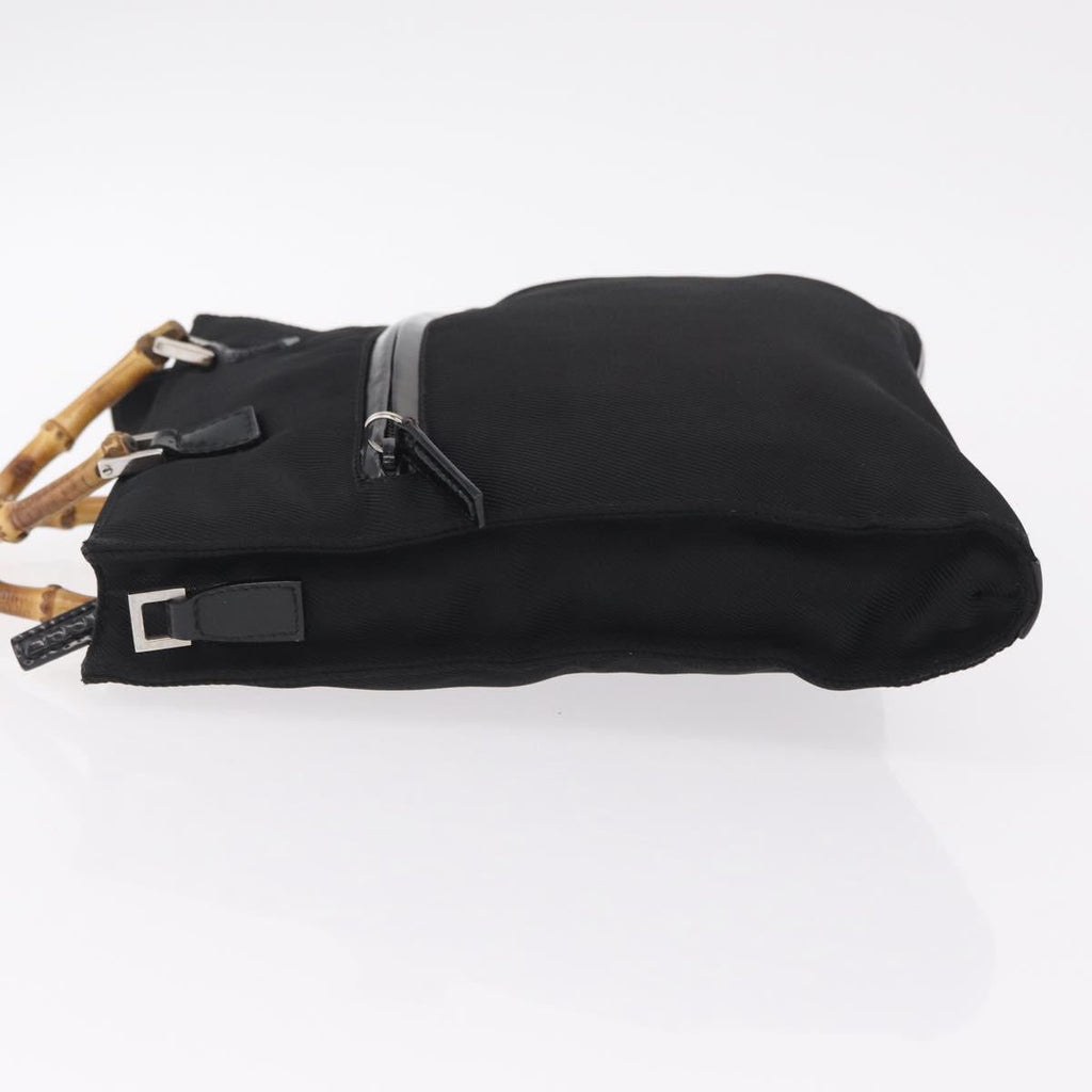 GUCCI Bamboo Hand Bag Nylon Black Silver Auth ep16327