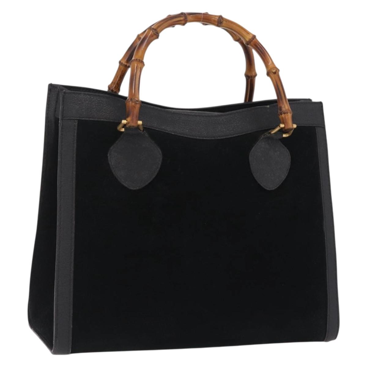 GUCCI Bamboo Hand Bag Suede Black Gold 002 123 0260 Auth ep16341