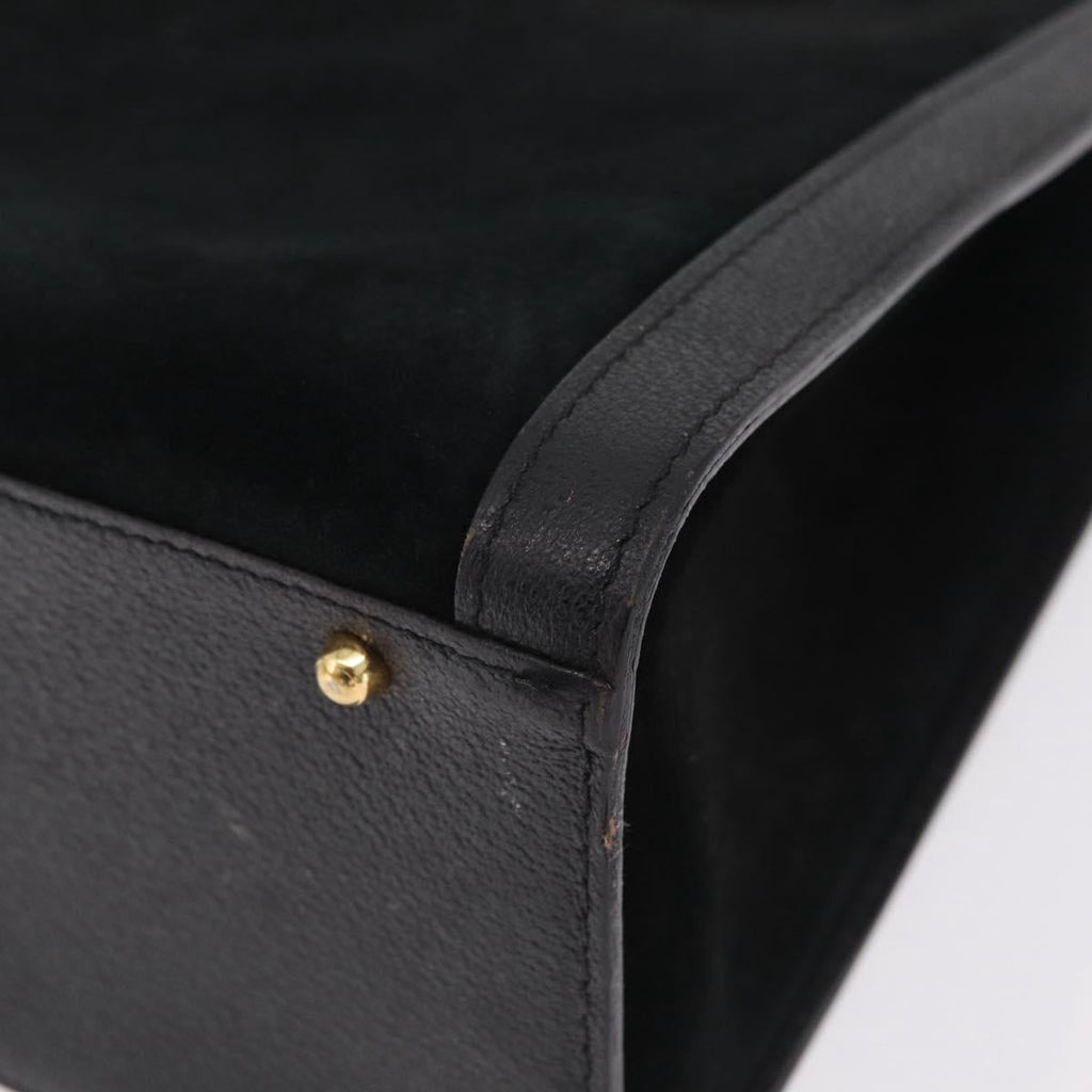 GUCCI Bamboo Hand Bag Suede Black Gold 002 123 0260 Auth ep16341