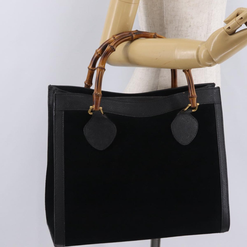 GUCCI Bamboo Hand Bag Suede Black Gold 002 123 0260 Auth ep16341