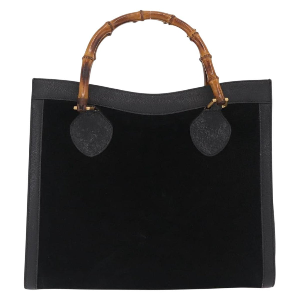 GUCCI Bamboo Hand Bag Suede Black Gold 002 123 0260 Auth ep16341
