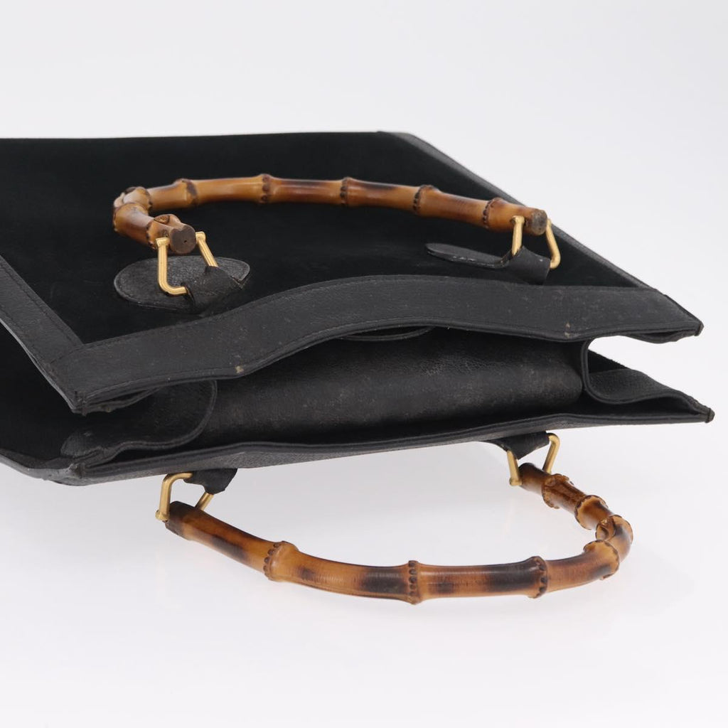 GUCCI Bamboo Hand Bag Suede Black Gold 002 123 0260 Auth ep16341