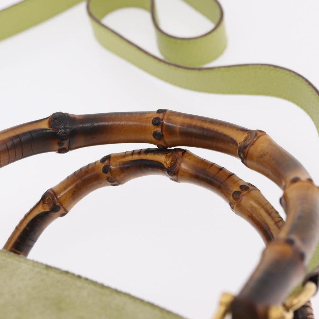 GUCCI Bamboo Hand Bag Suede 2way Green Gold 000 122 0316 Auth ep16342