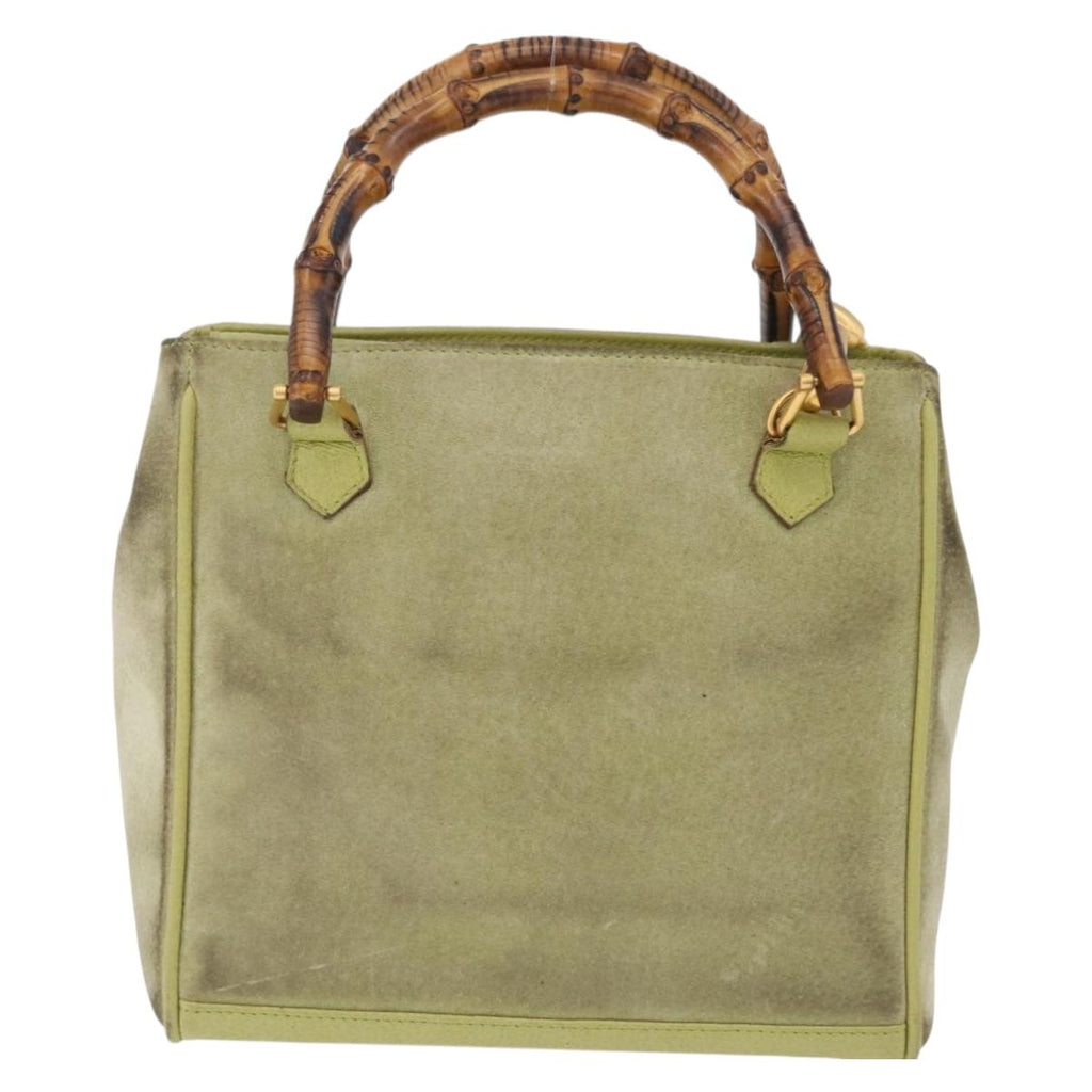 GUCCI Bamboo Hand Bag Suede 2way Green Gold 000 122 0316 Auth ep16342