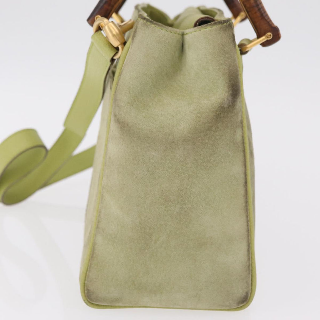 GUCCI Bamboo Hand Bag Suede 2way Green Gold 000 122 0316 Auth ep16342
