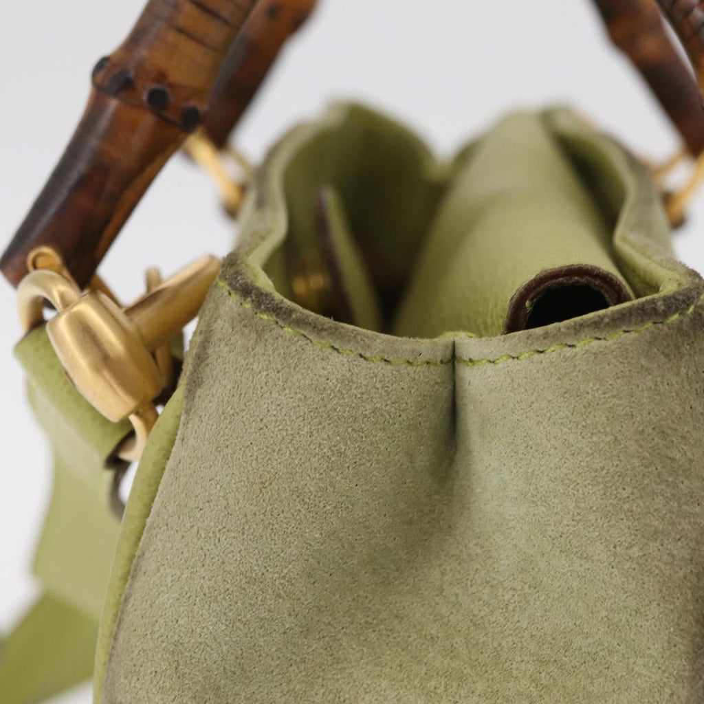 GUCCI Bamboo Hand Bag Suede 2way Green Gold 000 122 0316 Auth ep16342