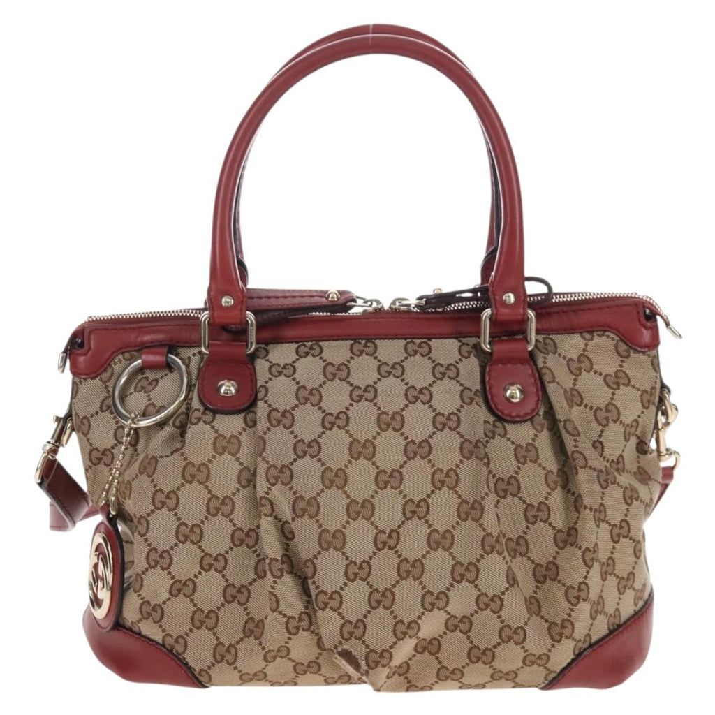 GUCCI GG Canvas Hand Bag 2way Beige Gold 247902 Auth ep16348V