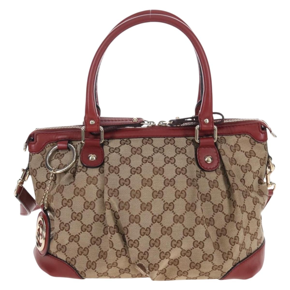 GUCCI GG Canvas Hand Bag 2way Beige Gold 247902 Auth ep16348V
