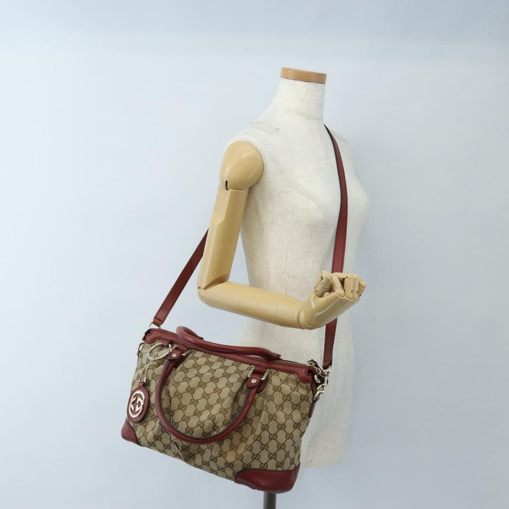 GUCCI GG Canvas Hand Bag 2way Beige Gold 247902 Auth ep16348V