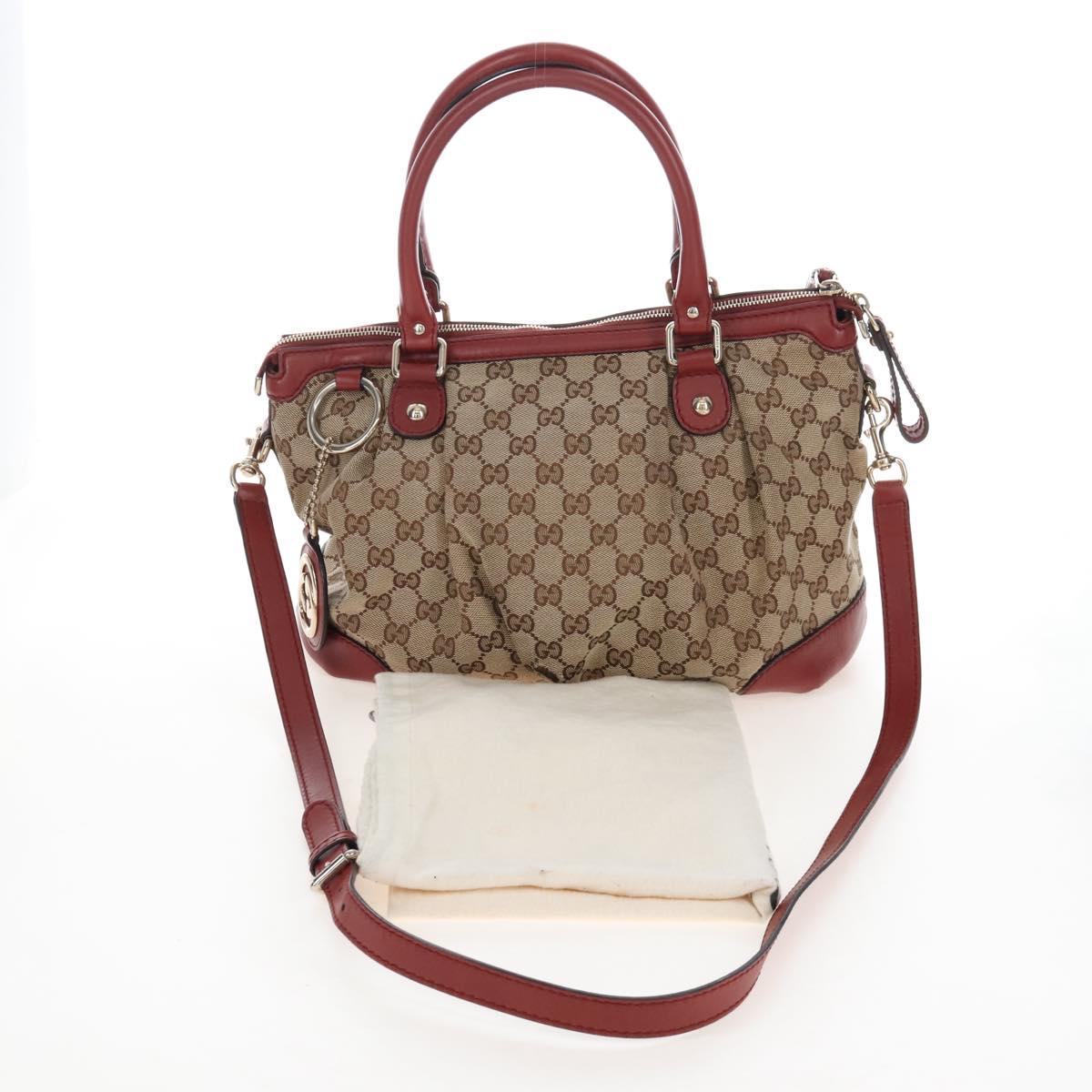 GUCCI GG Canvas Hand Bag 2way Beige Gold 247902 Auth ep16348V