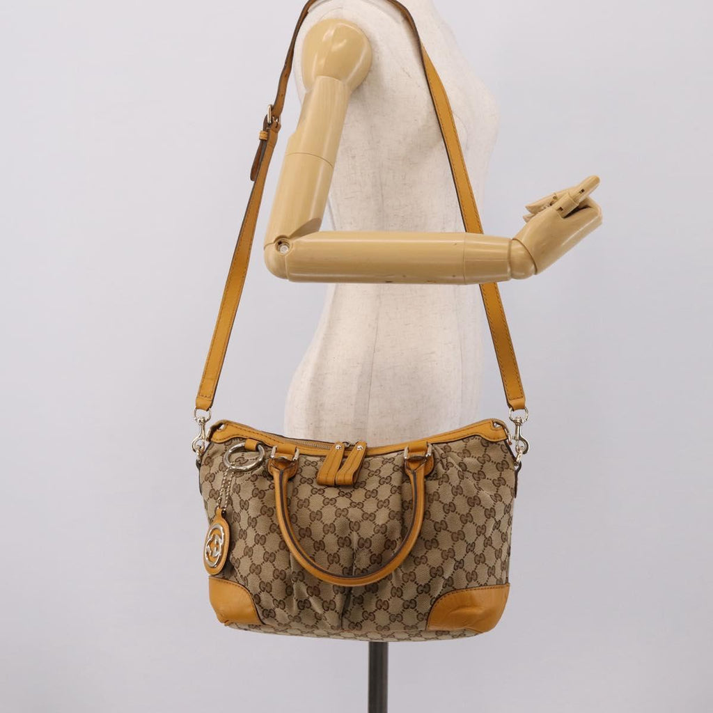 GUCCI GG Canvas Hand Bag 2way Beige Gold 247902 Auth ep16354
