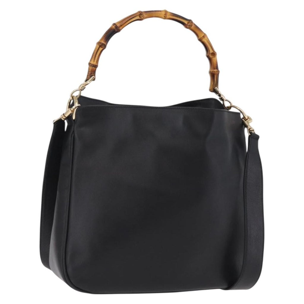 GUCCI Bamboo Hand Bag Leather 2way Black Gold 001 1638 Auth ep16370